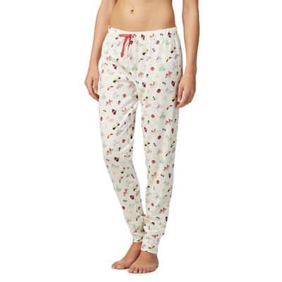 Cream butterfly print cuffed pyjama bottoms
